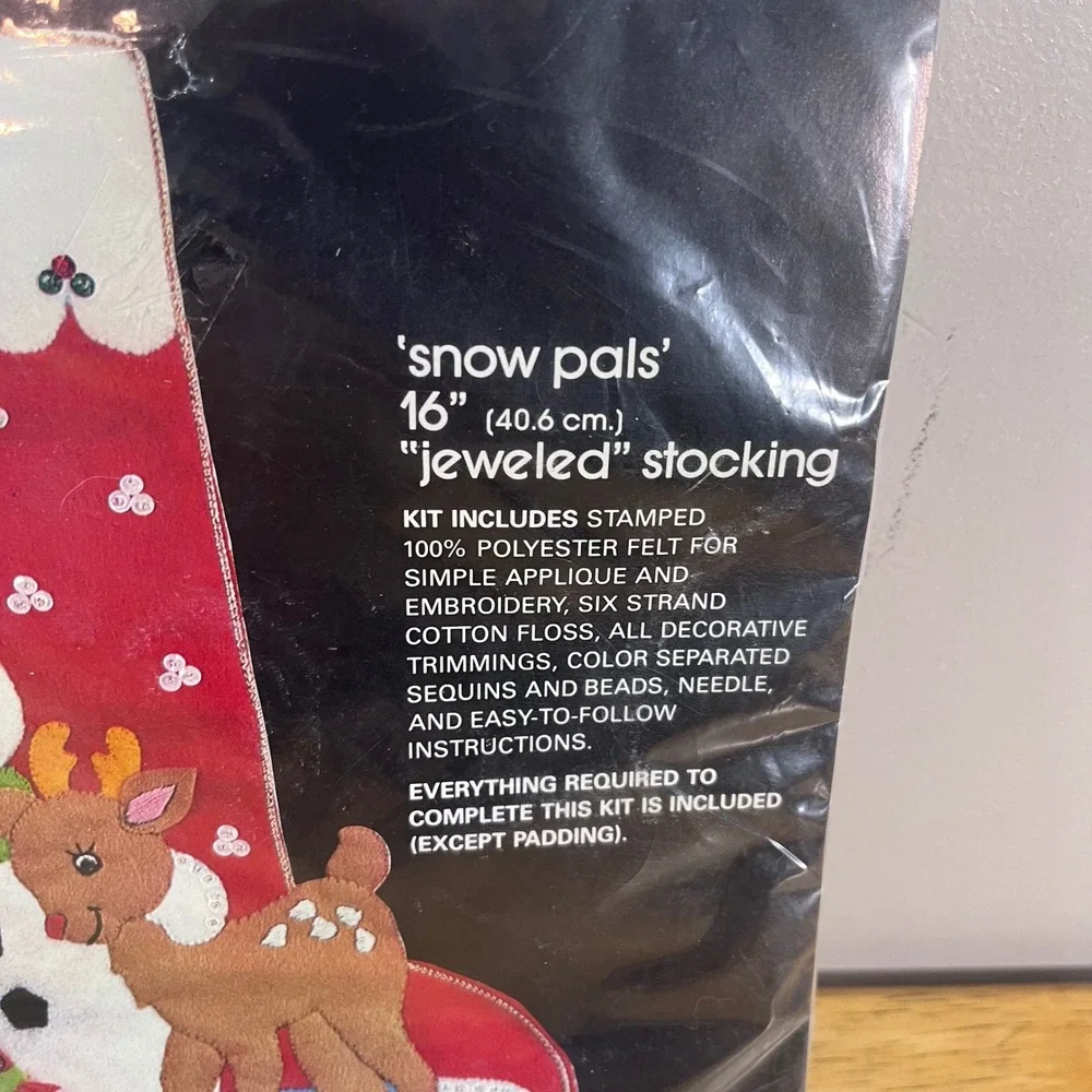 Vtg Sultana Snow Pals Christmas Needlecraft Jeweled Stocking Kit 32174 16